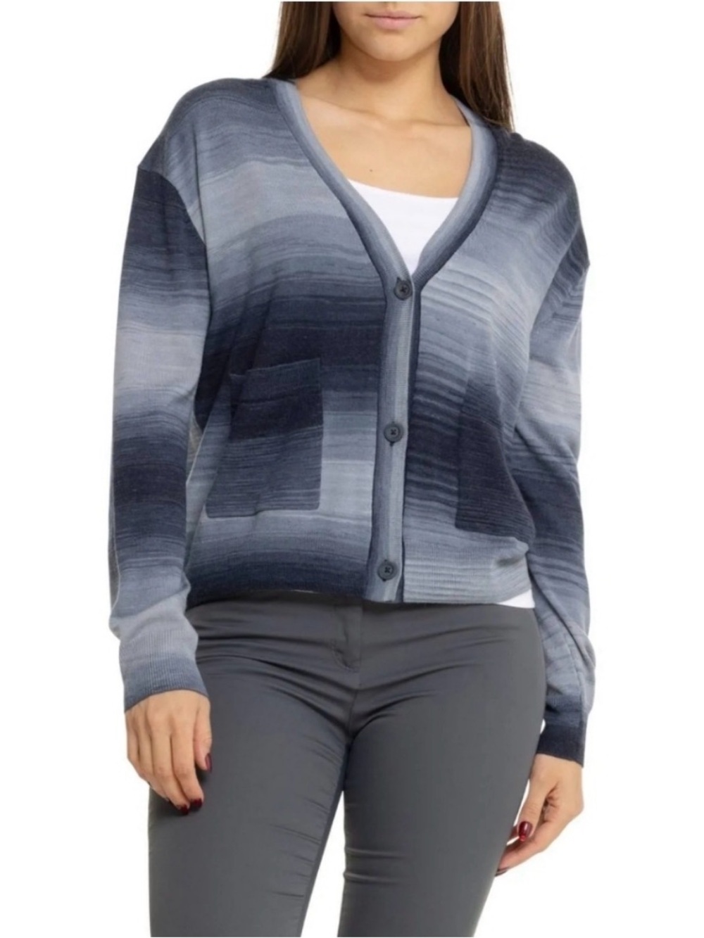 G/FOREWomens Ombre Merino Wool Cardigan Ink L